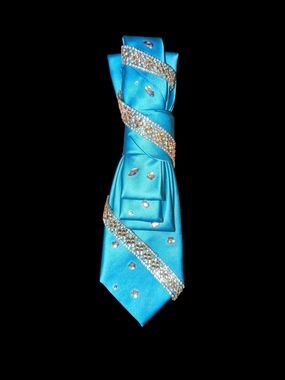 Blue Crystal-Embellished Necktie Necklace